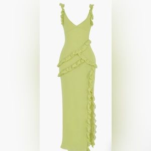HOUSE OF CB- PIXIE- Lime Ruffle Maxi Dress